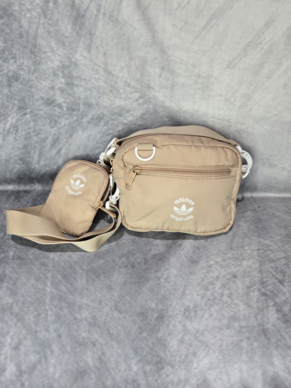 beige adidas Puffer and Pouch Crossbody Bag